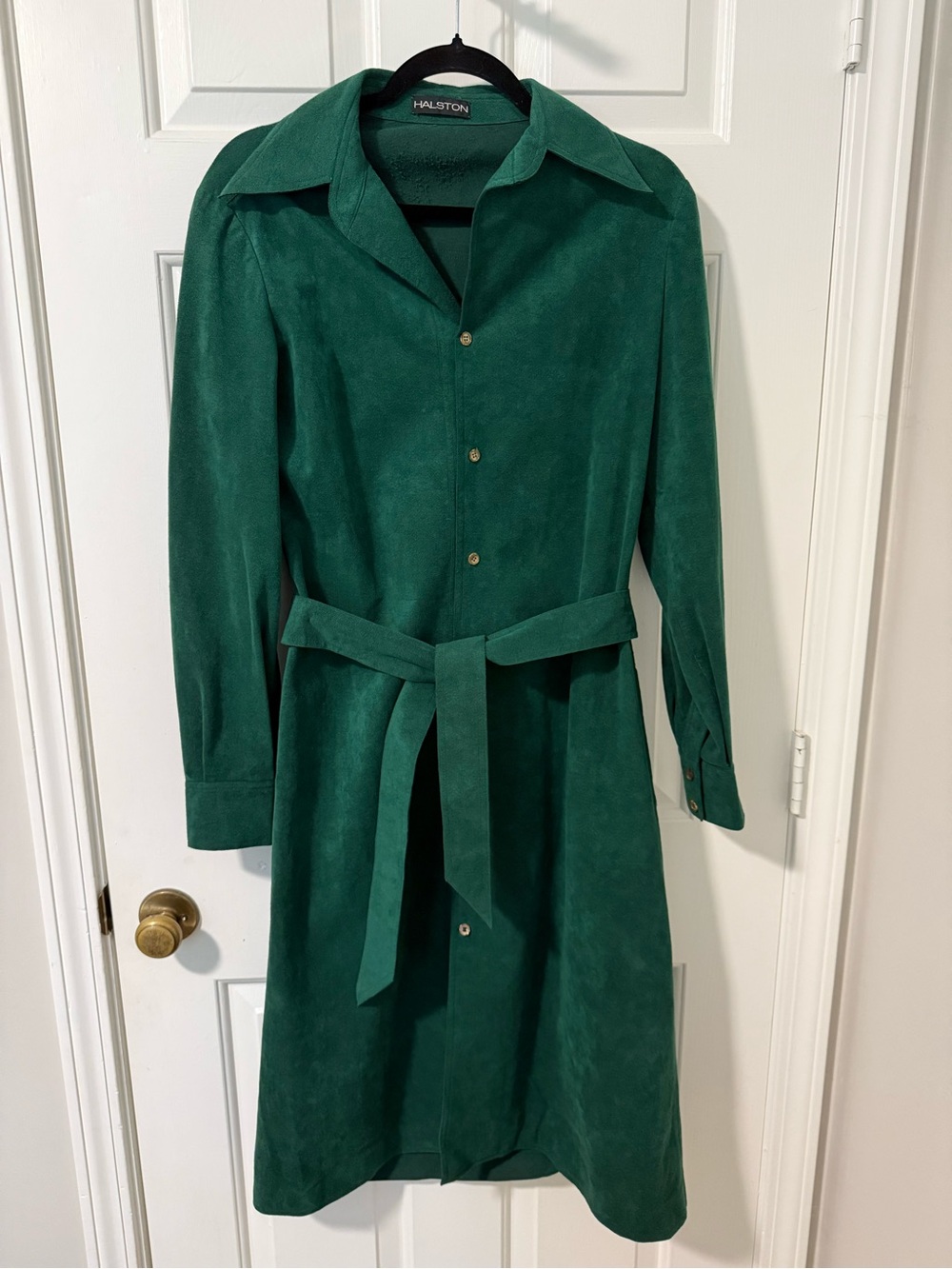 Halston Heritage Emerald Green Long-Sleeve Suede Shirt Dress